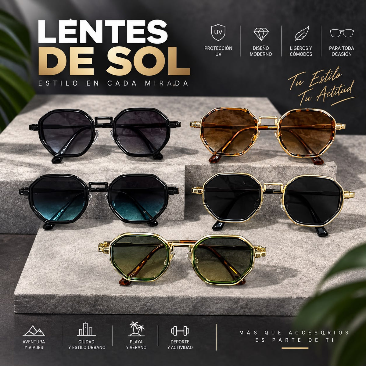 Lentes de Sol Metálicos Geométricos Unisex