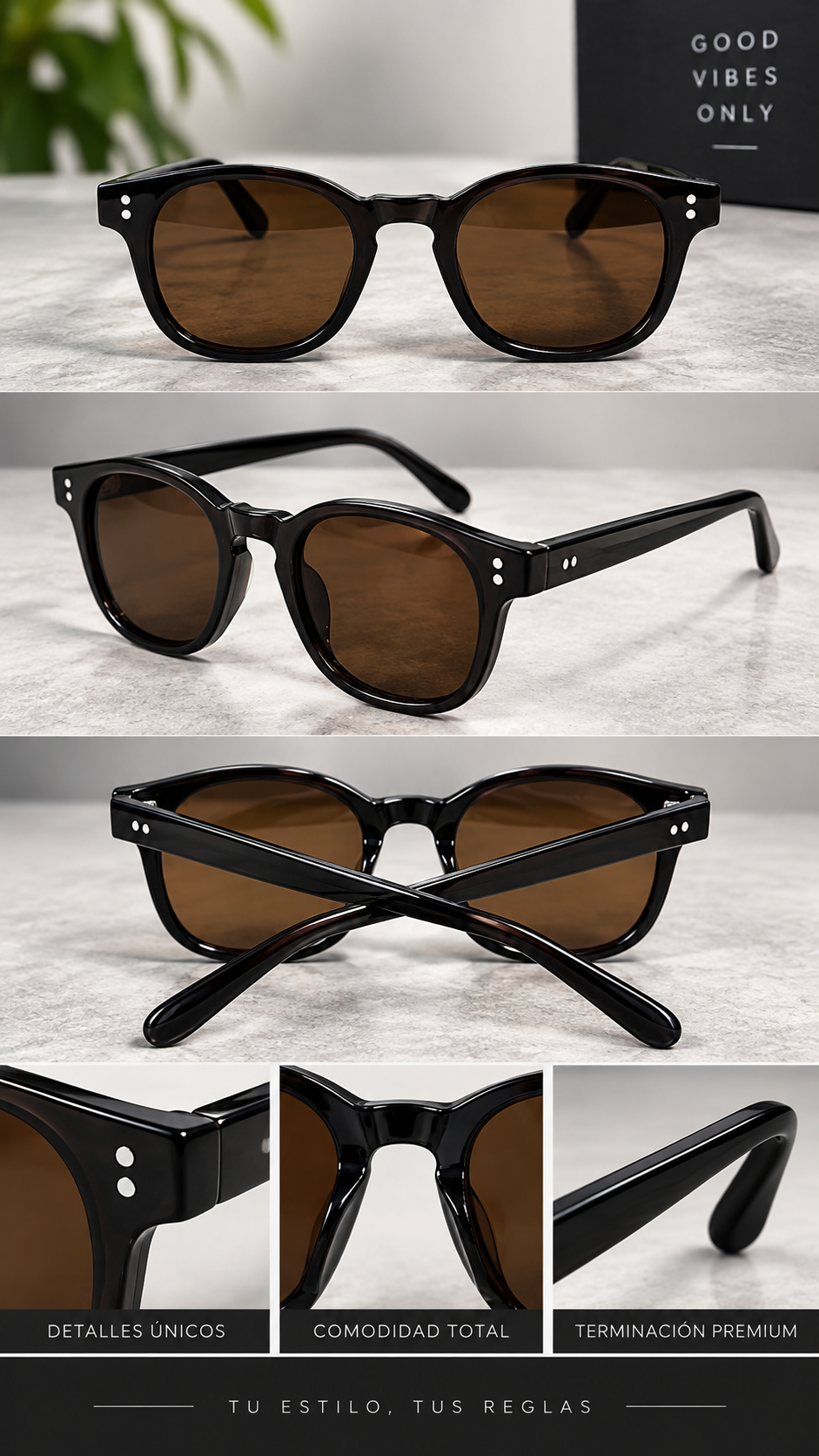 Lentes de Sol Redondos con Remaches Unisex-zoom-3