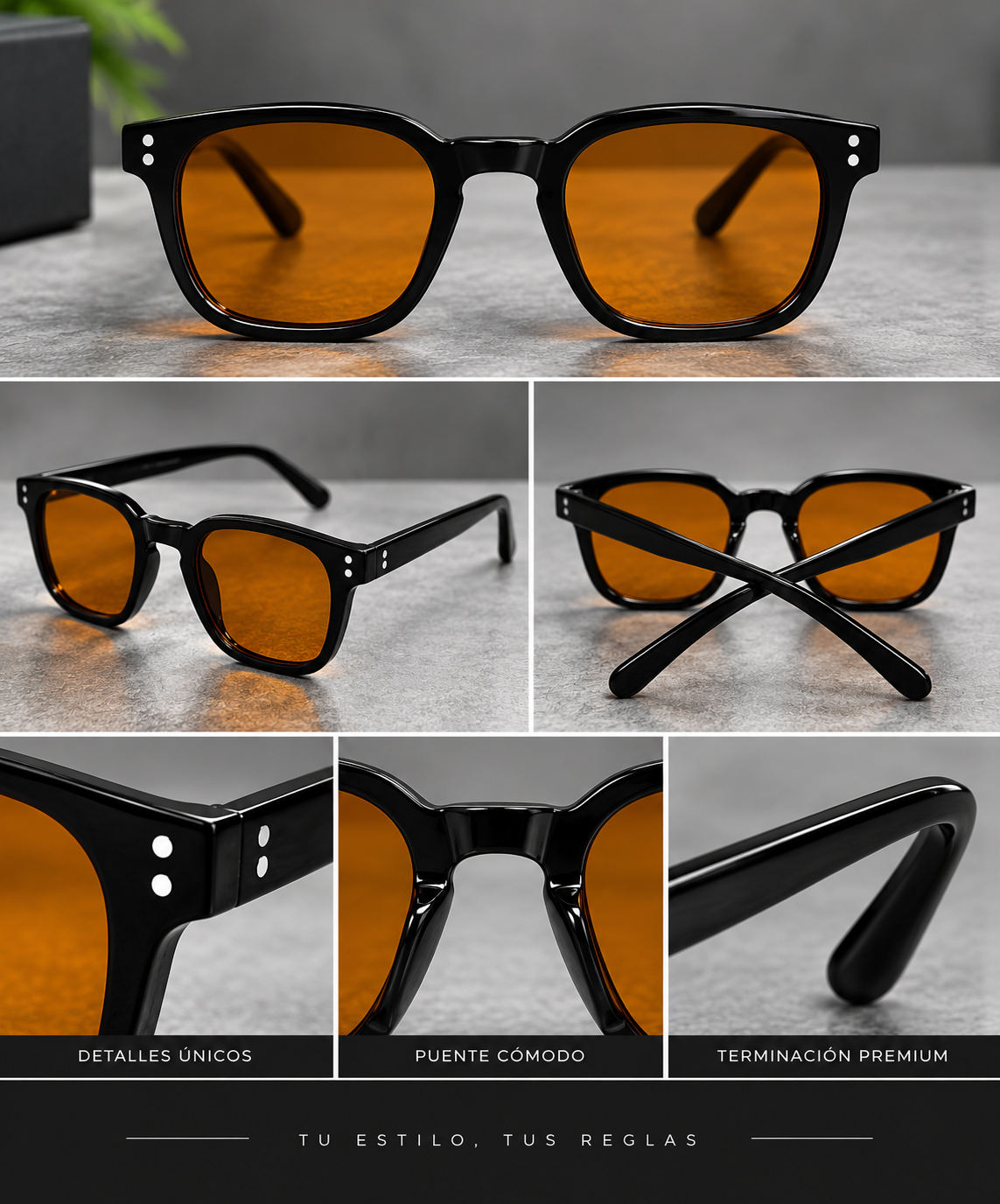 Lentes de Sol Redondos con Remaches Unisex-zoom-4