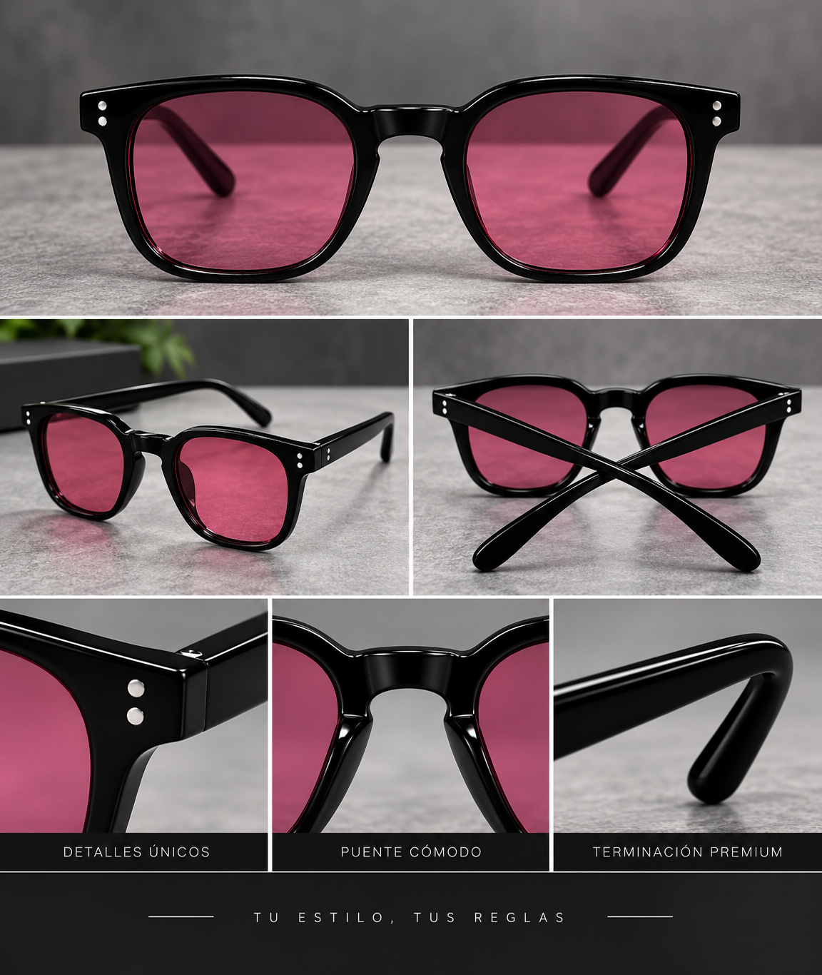 Lentes de Sol Redondos con Remaches Unisex-zoom-5