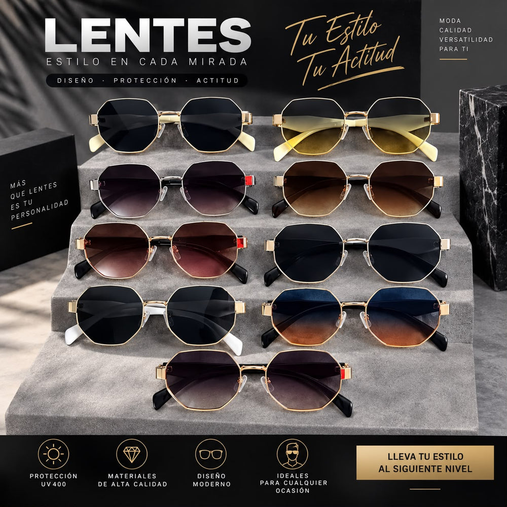 Lentes de Sol Metálicos Octagonales Unisex