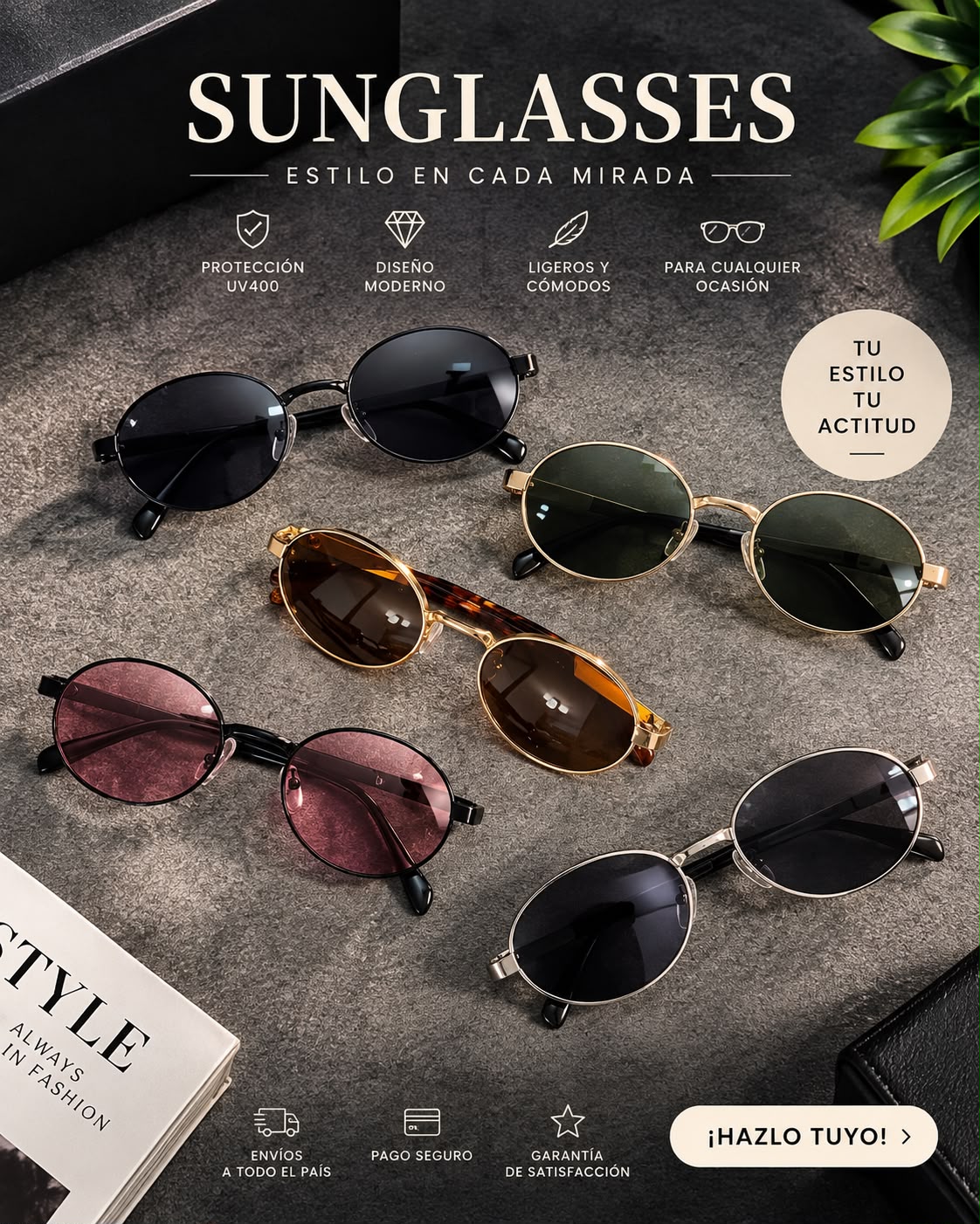 Lentes de Sol Ovalados Metálicos Unisex