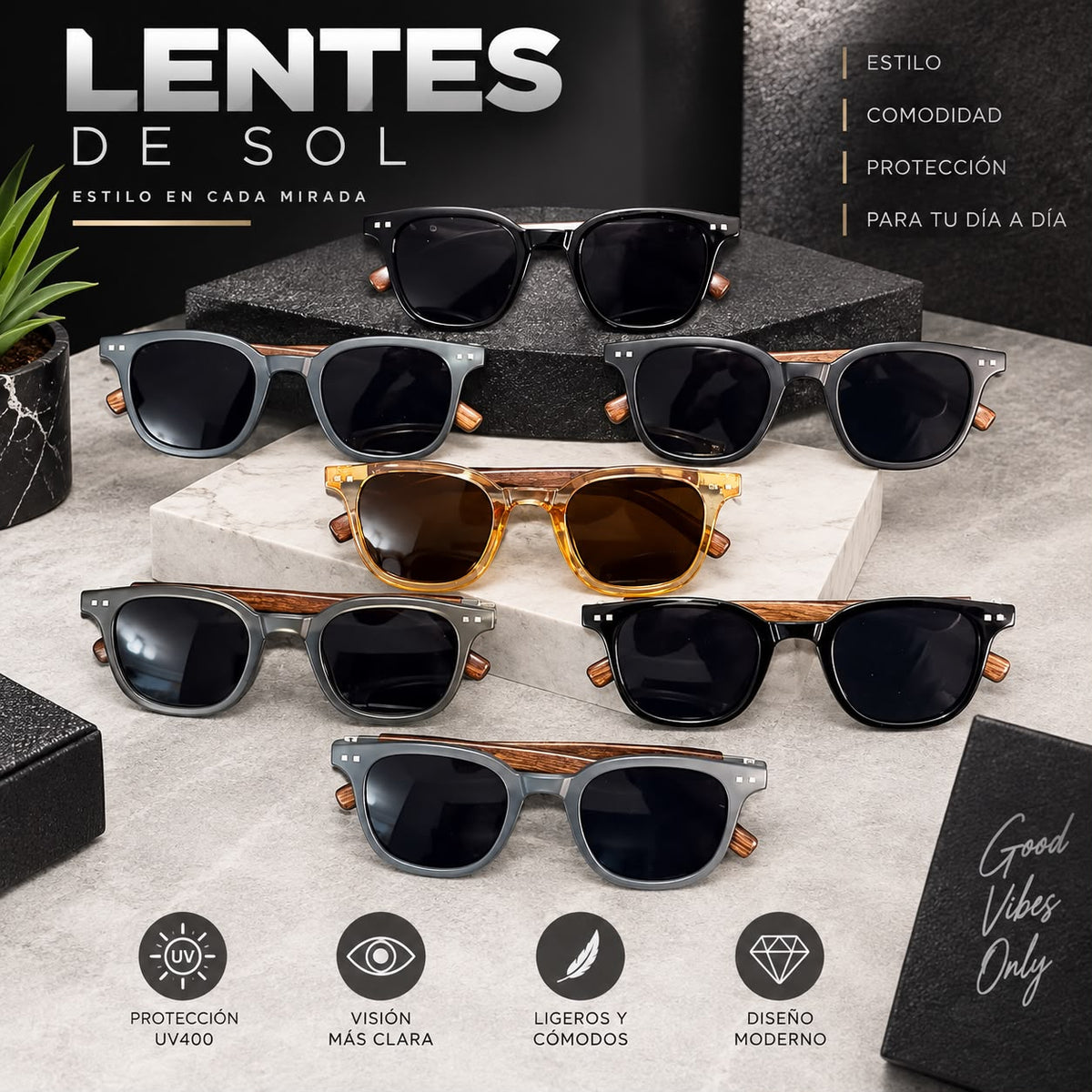 Lentes de Sol Vintage Grano de Madera Unisex