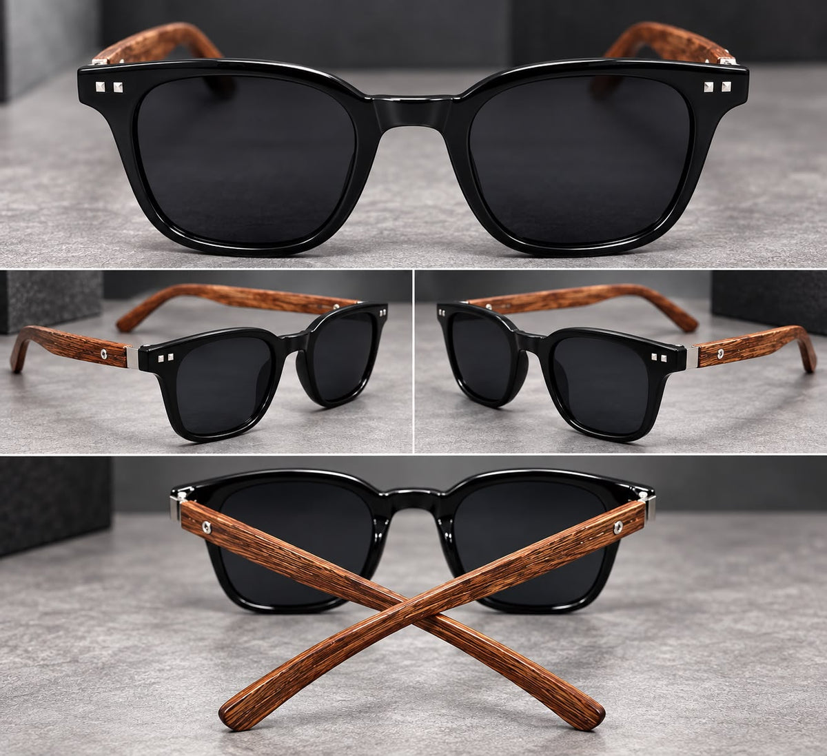 Lentes de Sol Vintage Grano de Madera Unisex-thumbmail-2