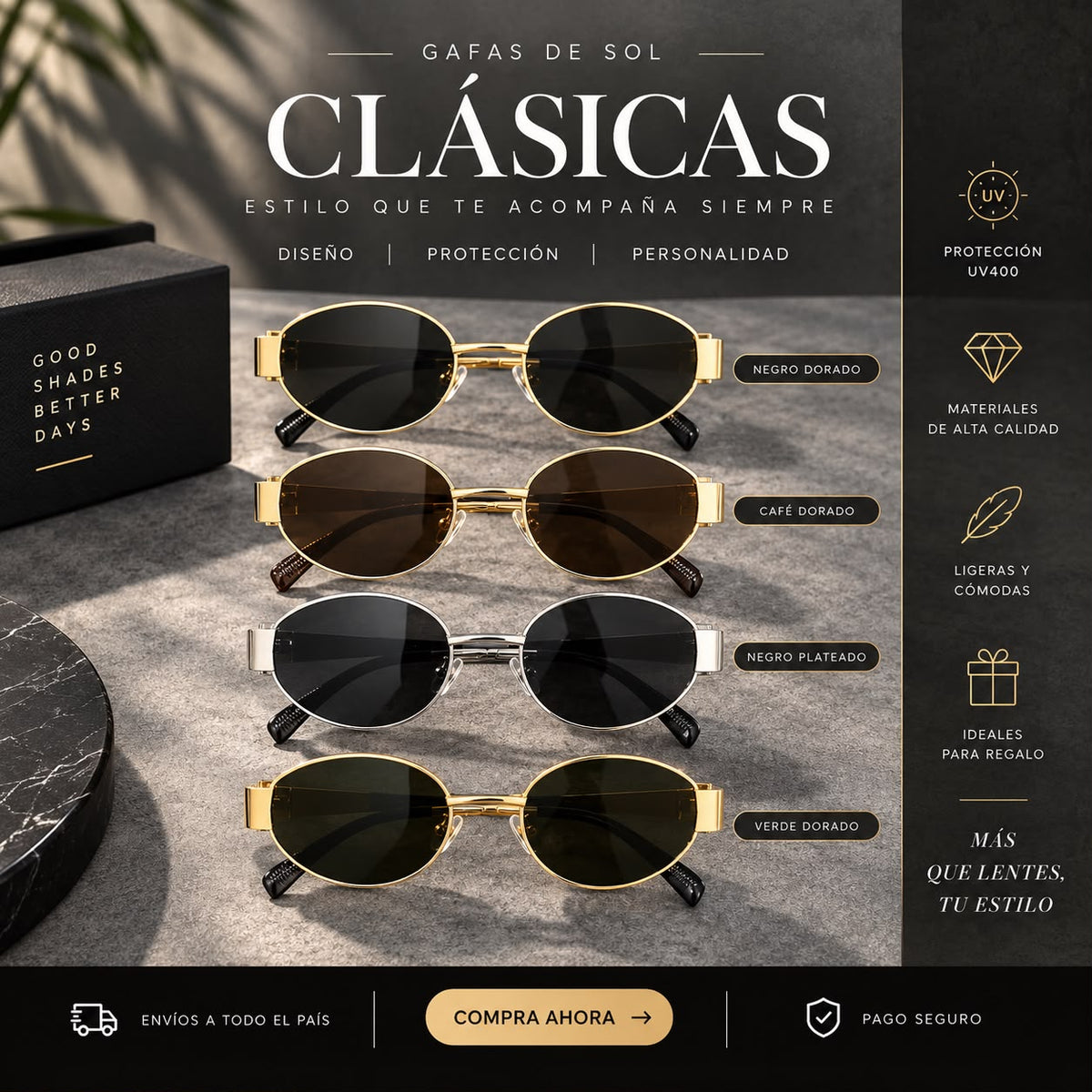 Lentes de Sol Ovalados Full-Rim Retro