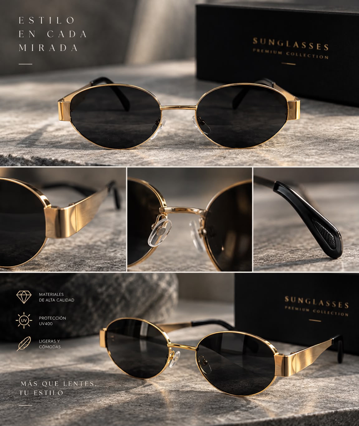 Lentes de Sol Ovalados Full-Rim Retro-thumbmail-2