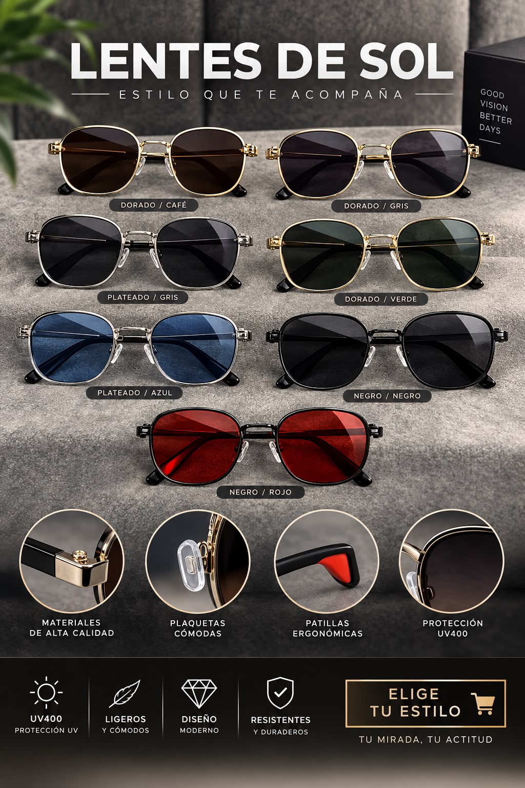 Lentes de Sol Cuadrados Steampunk Metal