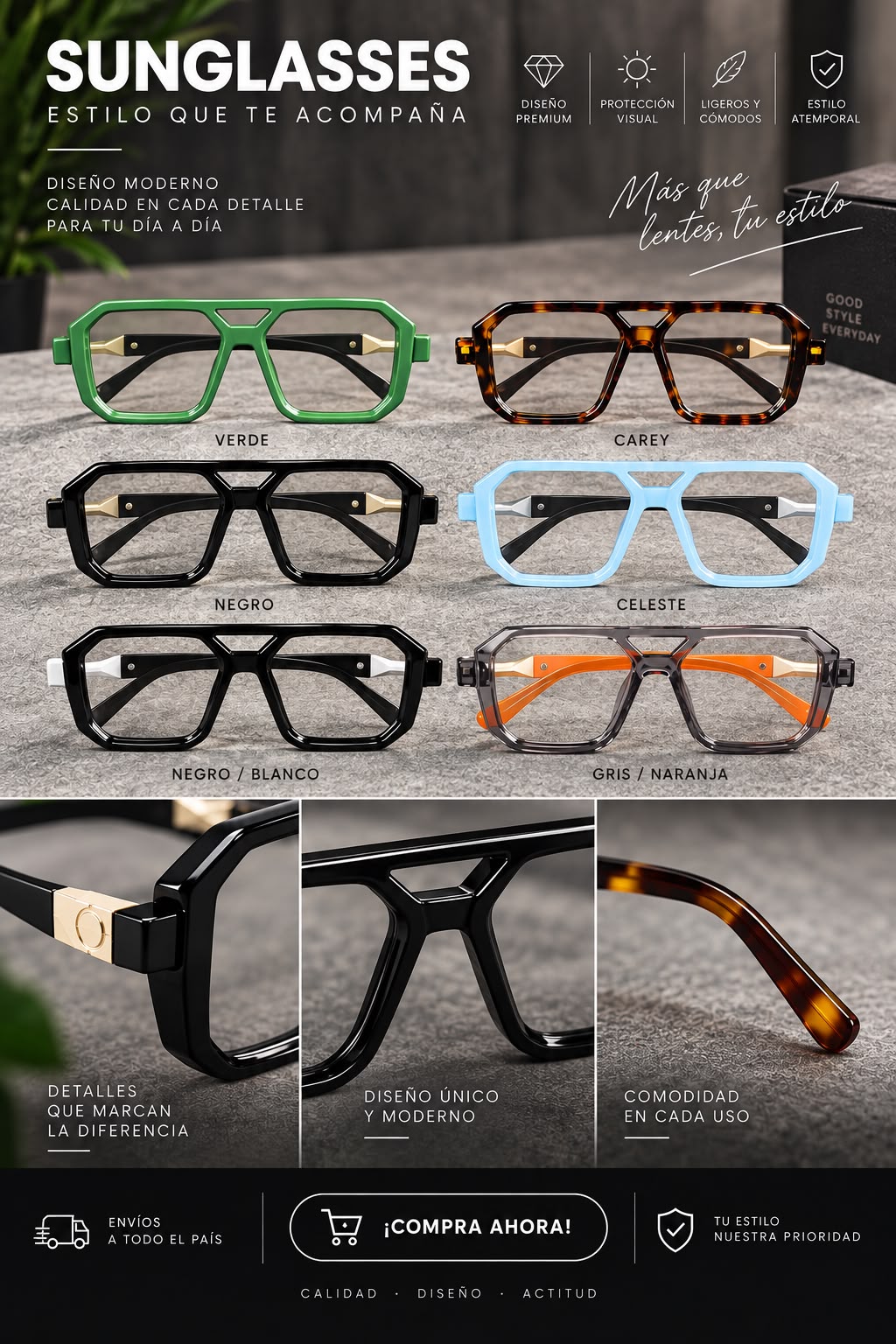 Lentes Aviador con Armazón Óptico Cuadrado