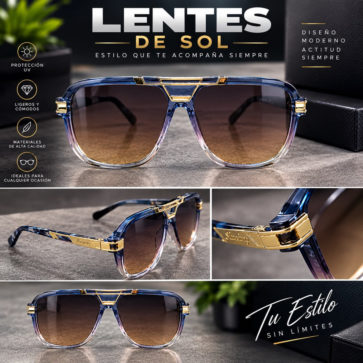 Lentes de Sol Aviador Doble Puente Premium-zoom-5