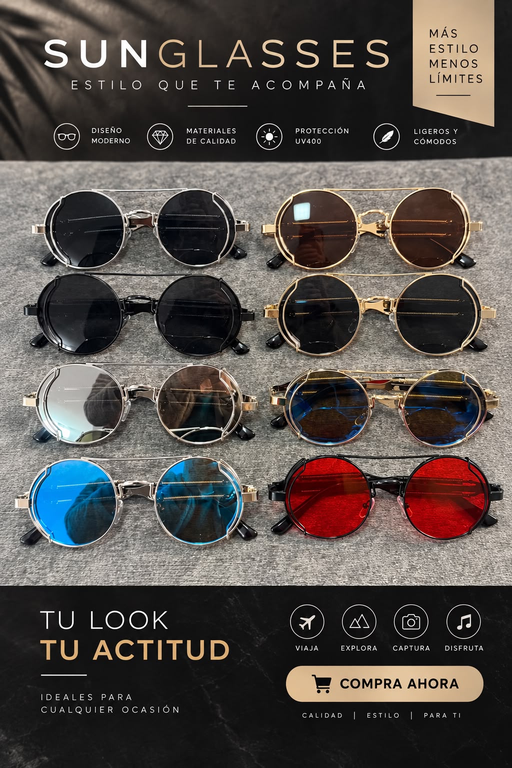 Lentes de Sol Redondos Estilo Industrial