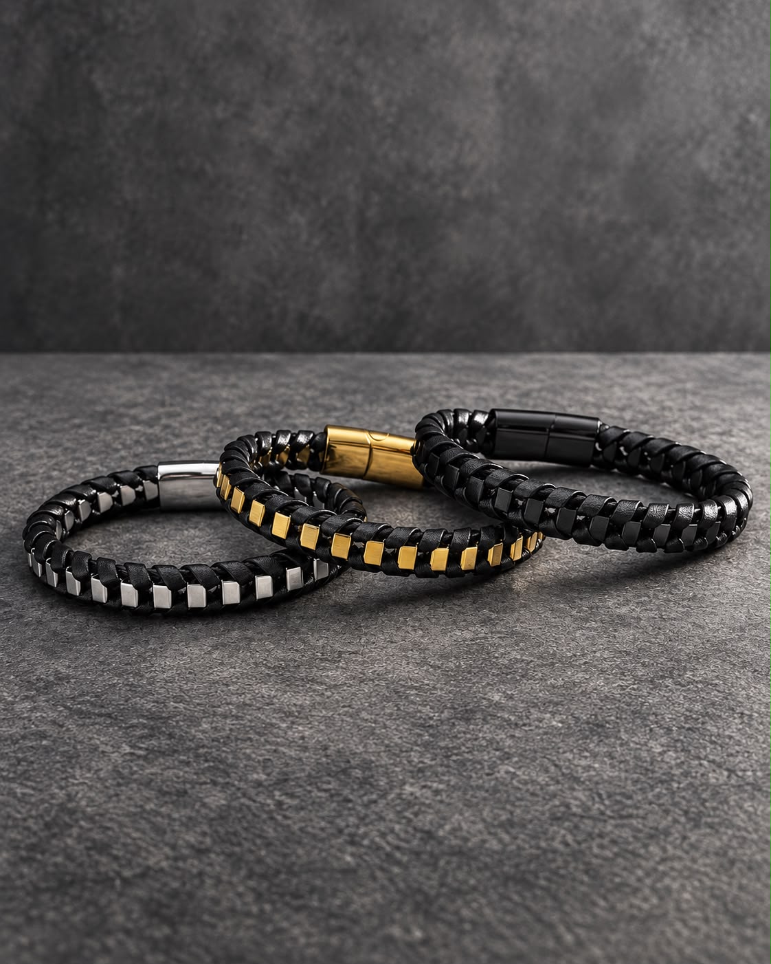 Pulsera de Cuero Trenzado con Cadena de Acero Inoxidable-thumbmail-5
