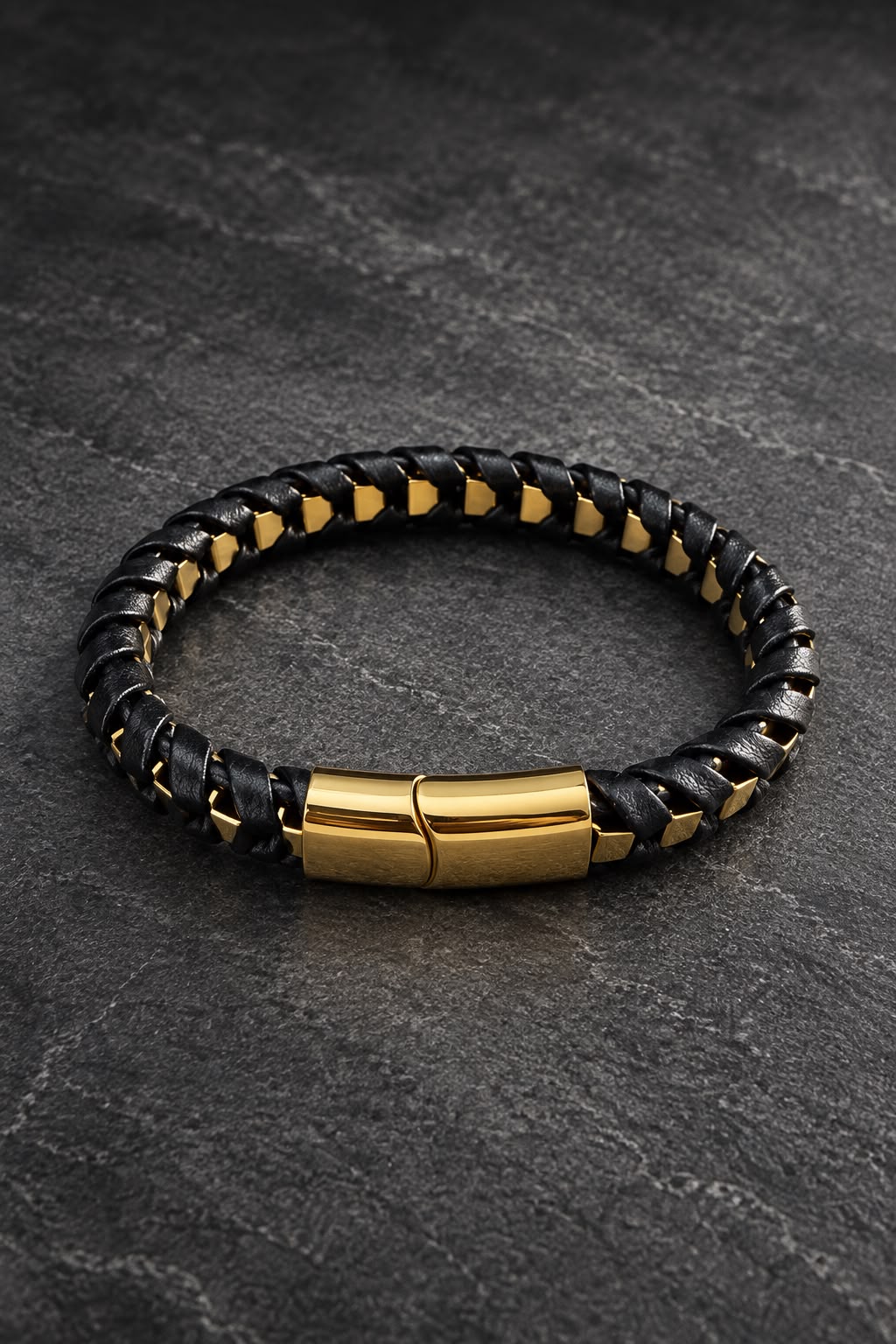 Pulsera de Cuero Trenzado con Cadena de Acero Inoxidable-zoom-3