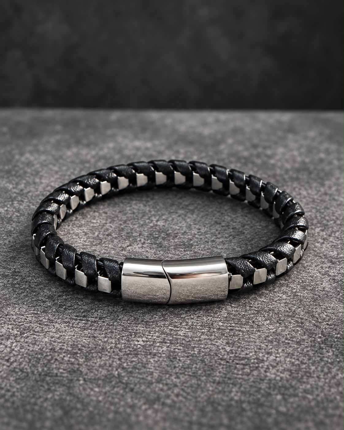 Pulsera de Cuero Trenzado con Cadena de Acero Inoxidable-zoom-4