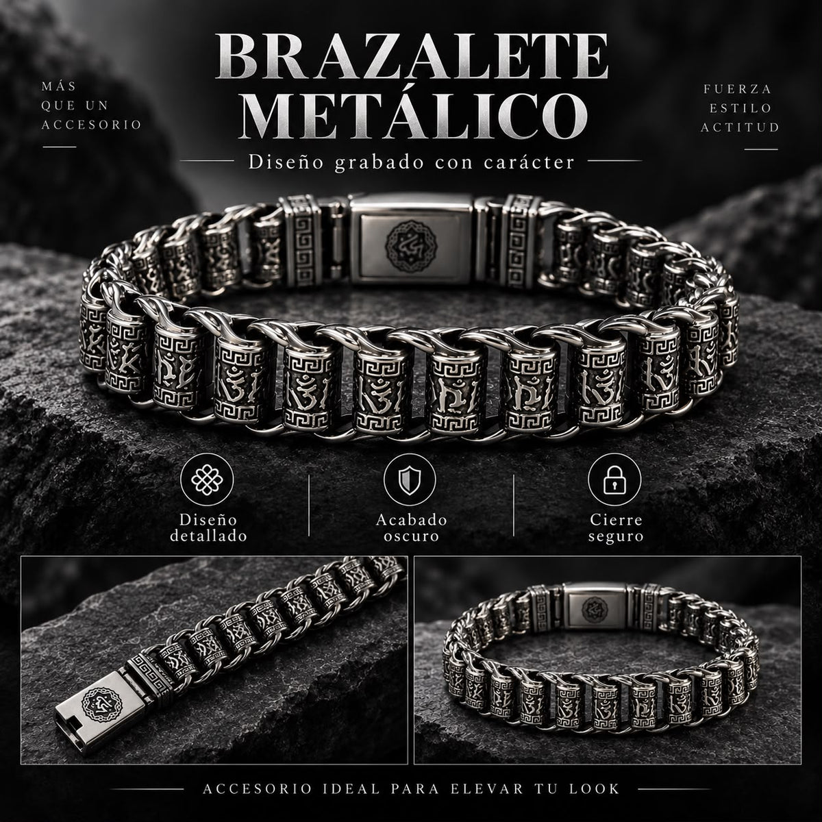Brazalete Metálico Mantra Hombre