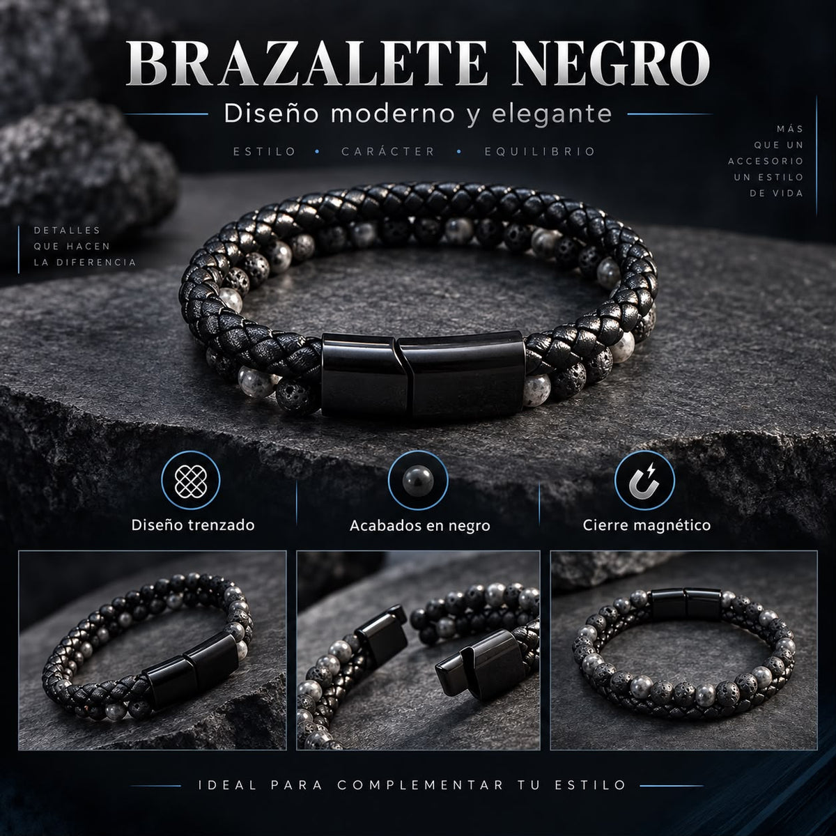 Brazalete Piedra Volcánica Hombre