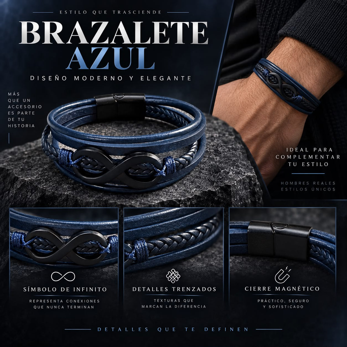 Pulsera Multicapa con Símbolo de Infinito para Hombre-zoom-3
