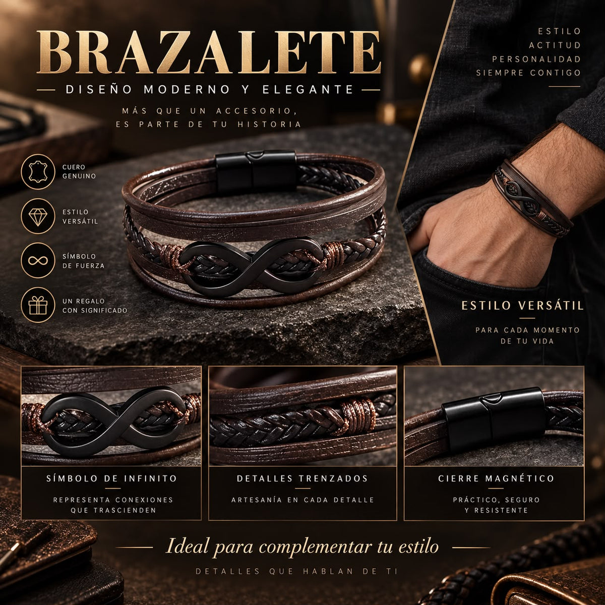Pulsera Multicapa con Símbolo de Infinito para Hombre-zoom-4
