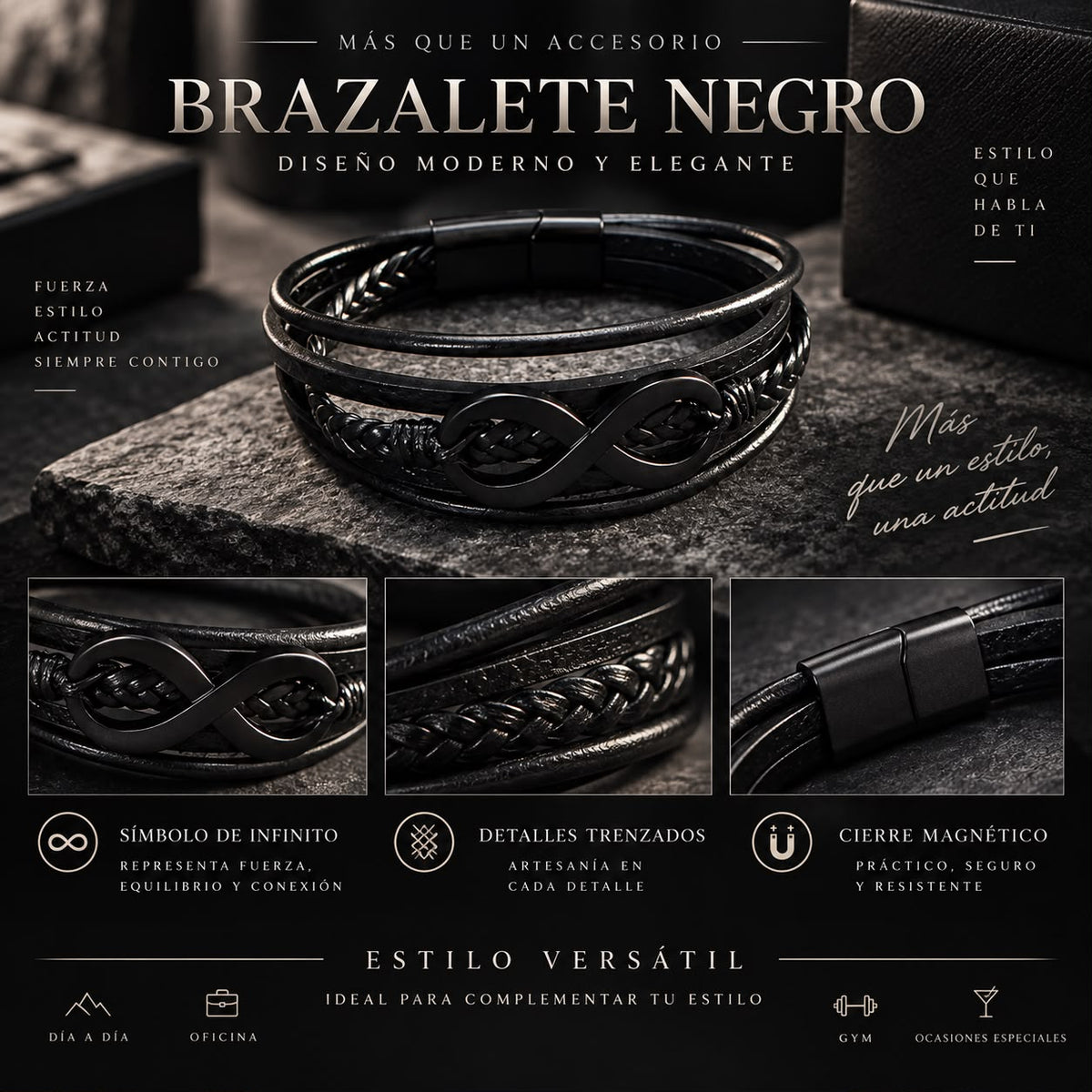 Pulsera Multicapa con Símbolo de Infinito para Hombre-thumbmail-2