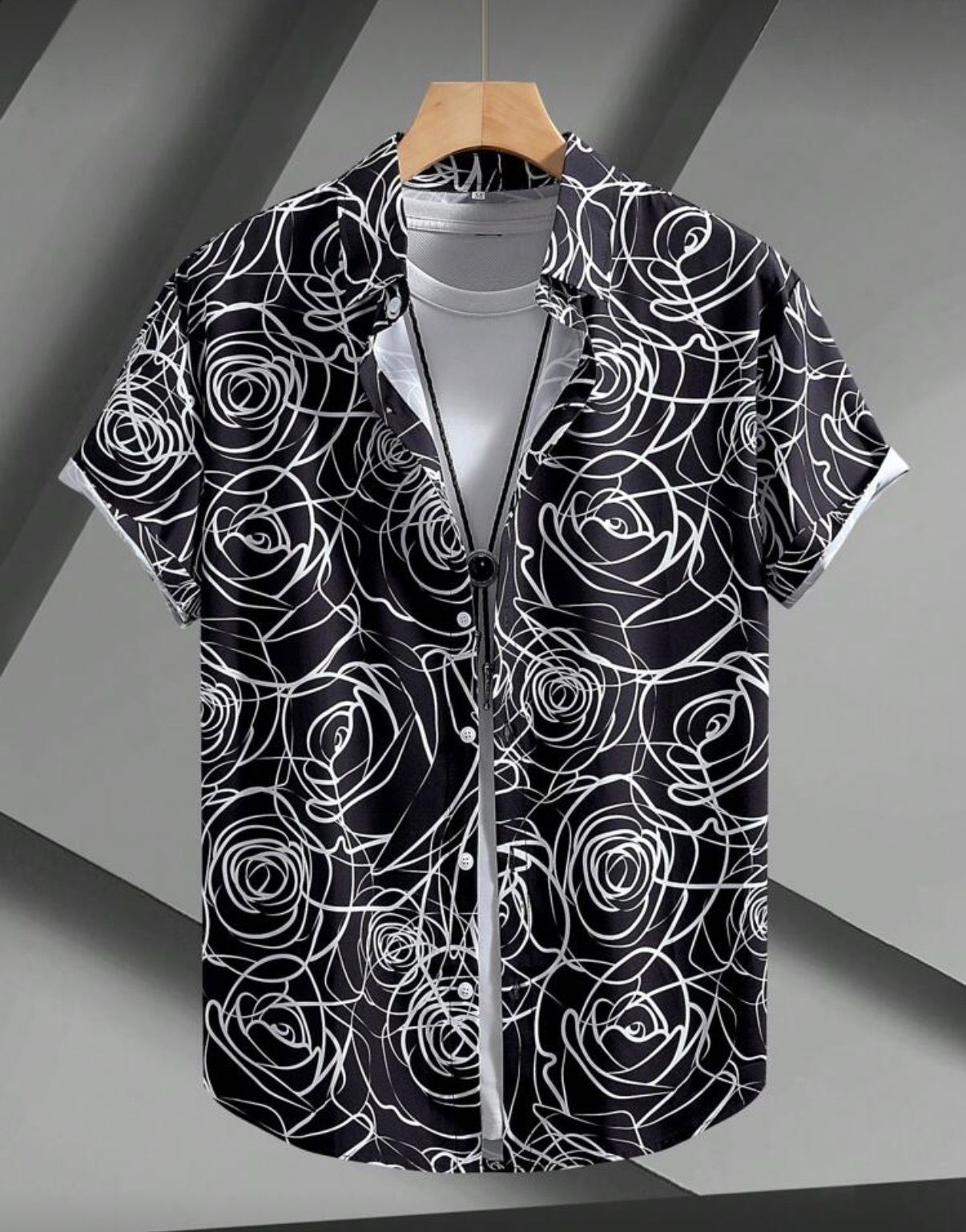 Camisa Negra Rosas Lineales-1
